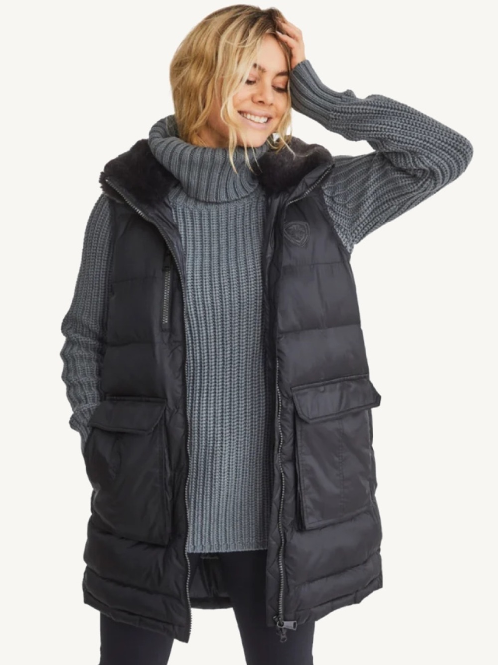 Alp N Rock Astra vest Long Black Puffer vest Women’s Small Luxury Vest Apres ski
